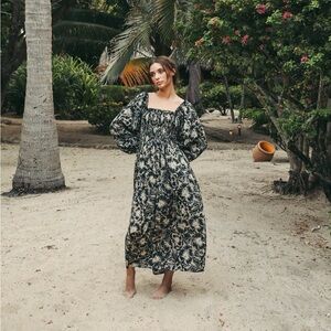 Tuckernuck 100% Linen Ojai Vines Hemmings Floral Smocked Dress - Size Small